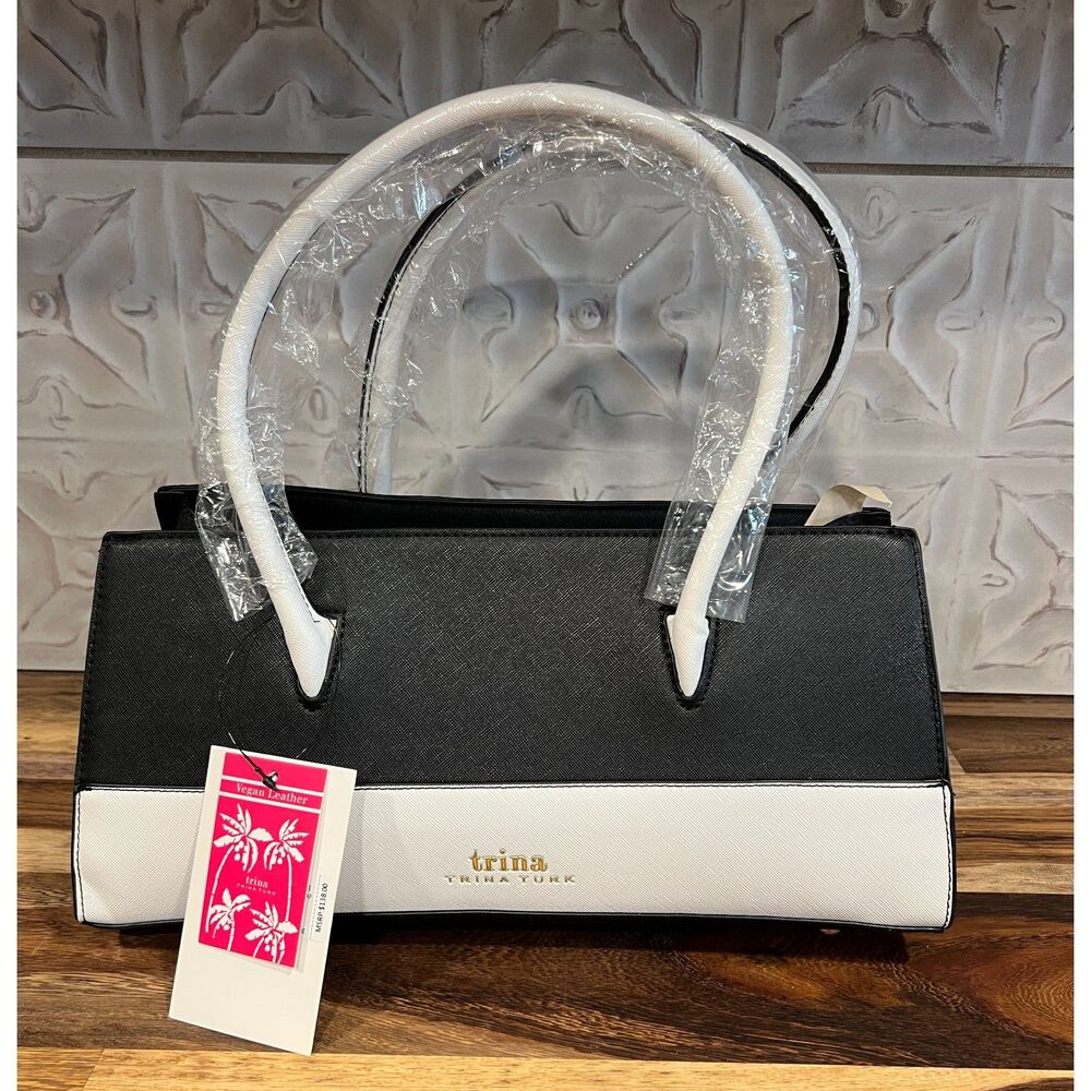 Trina Turk Colorblock Satchel or Crossbody Bag Purse (black/white) NWT